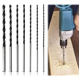 Set of 7 Wood Drill Bits Long Wood Drill Bit Set Formwork Drill Diameter 4, 5, 6, 7, 8, 10, 12 mm x 300 mm Long, Extended Universal, for Softwood, Hardwood and Other Wood Types