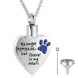 Pet Memorial Gifts Cremation Jewelry for Women Men Heart Urn Necklace for Pet Dogs Cats Carved No Longer by My Side But Forever in My Heart, Blue