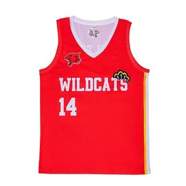 Troy Bolton High School Wildcats Basketball Jersey #14 V-Neck Athletic Sewn Tank Top Red