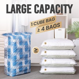 TAILI Vacuum Storage Bags 4 Pack, Jumbo Cube (31x40x15 Inch), Vacuum Seal Bags for Beddings, Comforters, Pillows, Clothes, Space Saving for Closet and Home Storage, Blue Coastline