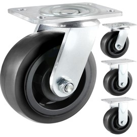 Wellmax 5" Replacement Wheels for 660lb/300kg Push Cart - Silent, Heavy Duty and Durable (Set of 4, Black)