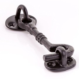 Black Traditional Cast Iron 4" Cabin Hook & Eye - House Door Latch/Catch