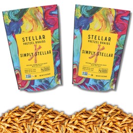 Stellar Snacks Pretzel Braids, Butter Braid, 12 Oz (Pack of 2), Gourmet Pretzel Sticks, Rods, Vegan, Kosher, Non GMO, Peanut Free, Healthy Snack (12oz (2 Pack), Simply Stellar (Sea-Salt))