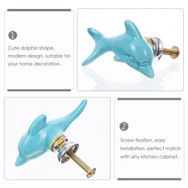 Uonlytech 6 Pcs Handle Vintage Dresser White Furniture Window Decor Dolphin Drawer Pulls and Knobs Suction Cup Hook Hanger Closet Door Knobs Dolphin Handles Ceramic Grips Door Handles Sucker