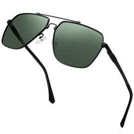 KANASTAL Dark Green Sunglasses Mens Square Sunglasses Womens Polarised Sunglasses Oversized UV400 Protection Large Metal Frame - Black Frame Green Lens