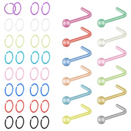 KASFREE Plastic Nose Stud Piercing Retainer L Shaped Studs Colored Rings for Surgery 20G Corkscrew Ring for Men and Women (L)