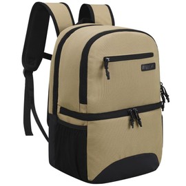 MIER Cooler Backpack Insulated Small Lunch Backpack, Dual Compartment Lunchbox Back Pack with Laptop Compartment for Men Women Work Picnics Beach, 2 in 1, Khaki