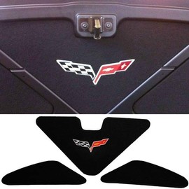 C6 Corvette Trunk Lid Liner with Silver Cross Flag Embroidered Emblems 3 Piece Kit Fits: 05 Through 13 Convertible Corvettes