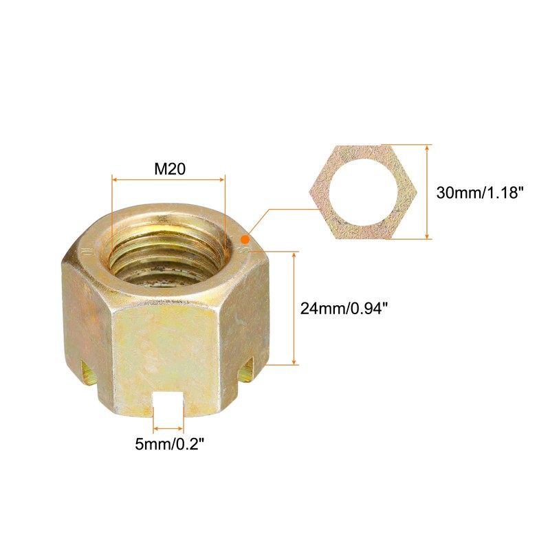 sourcing map 2Pcs M20x2.5mm Hexagon Slotted Nut, Grade 10 Carbon
