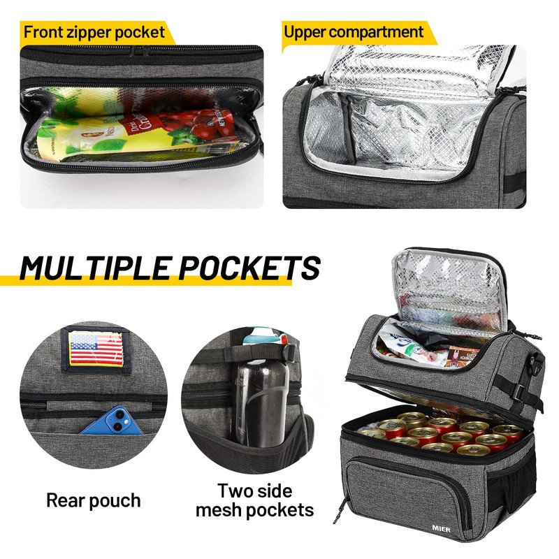 MIER Lunch Bag Men Double Deck Lunch Box Bag,Insulated Leakproof