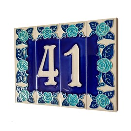 Phosphorescent Hand Painted Italian Pottery Numbers and Letters House Numbers Rose Design Tile Size: 15cm x 5cm (Letter)