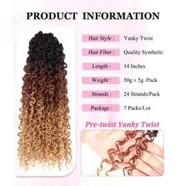 14 Inch Boho Yanky Twist Crochet Hair with Curly Ends Ombre Brown and Blonde Bouncy Passion Twist Synthetic Braids Pre-looped Micro Spring Twist Hair (T1B/30/27, 14 Inch (Pack of 7))