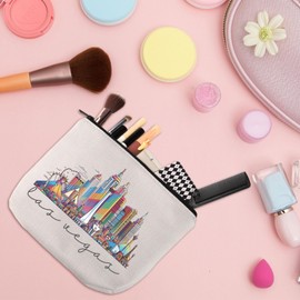 WSNANG Las Vegas Skyline Makeup Bag Las Vegas Lovers Gift Welcome To Fabulous Las Vegas Zipper Pouch Las Vegas Trip Gift (Las Vegas bag)