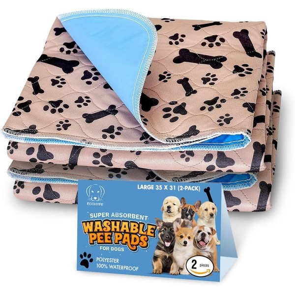 Super Absorbent Washable Pee Pads for Dogs Large 35 x 31 (2-Pack) Puppy Pads pet Training Pads Reusable Pee Pads for Dogs 100% Waterproof Dog Puppy Pee Pads Extra Large Wee Wee Pads for Dogs pet Peed