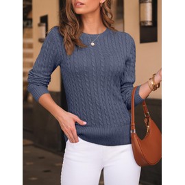 LILLUSORY Womens Cable Knit Sweater Early Fall 2025 Fashion Clothes Clothing Outfits Lightweight Ladies Business Casual Old Money Cotton Pullover Tunic Cozy Cute Trendy Teacher Winter Dusty Blue M