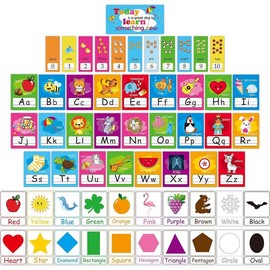 Educational Preschool Cards - 58 Pieces with Alphabet, Numbers, Colors & Shapes for Kindergarten Classroom Learning - Style: Rich Style