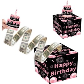 Caja de Regalo de Cumpleaños para Tirón de Efectivo, Caja Sorpresa de Cumpleaños para Niños y Adultos con 50 Bolsas Transparentes, 2 Pegatina Digital, Regalos Creativos