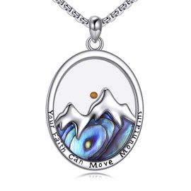 VONALA Mustard Seed Necklace 925 Sterling Silver Mountain Necklace Abalone Faith Christian Jewelry for Women Men Your Faith Can Move Mountains