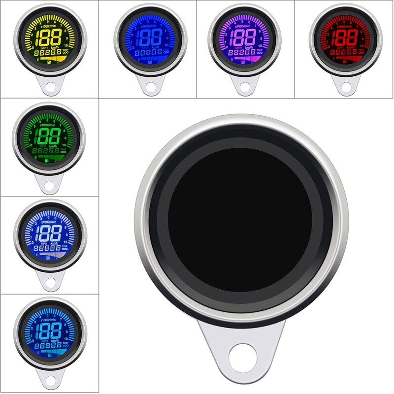 KAOLALI Motorcycle LCD Digital Speedometer Tachometer LED Speed Gauge Oil