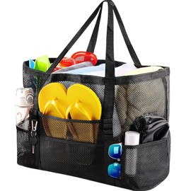 Yuact Beach Bag, Pool Bag, Mesh Bag, Hot Spring Bag, Swimming Bag, Quick Dry Beach Bag, Bath Bag, Black