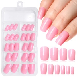 LuckForever 120pc Medium Press on Nails Square Fake Nail Tips, Full Colored Square Press on Nail Medium False Nails Press ons Artificial Fingernail & Glue Adhesive Tabs Nail Kit for Women Girls Kids