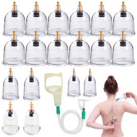 Schröpfgläser Set, 18 Schröpfbecher für Traditionelle Chinesische Therapie und Schröpfmassage, Schröpfset mit Vakuumpumpe und Verlängerungsrohr Schröpfglas Schröpfen Cupping Set (ohne Öl)