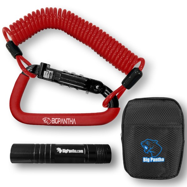 BigPantha Motorcycle Helmet Lock & Security Cable - Red Carabiner