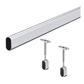 Gedotec Garderoben-Stange Oval Schrankstange 2000 mm mit Seitenwand-Schrankrohrlager für Decken-Montage | Stahl verchromt | Schrank-Rohr 30 x 15 mm | 1 Set - Möbelstangen mit Endstück-Halterungen