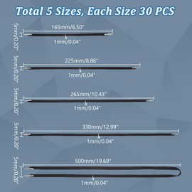 AHANDMAKER Pack of 150 Elastic Barbed Cord, 5 Styles Nylon Stretch Loop Band with Metal Ends, Flat, Elastic Cord Stretch Cord with Metal Barb Closure for Bookbinding, Black