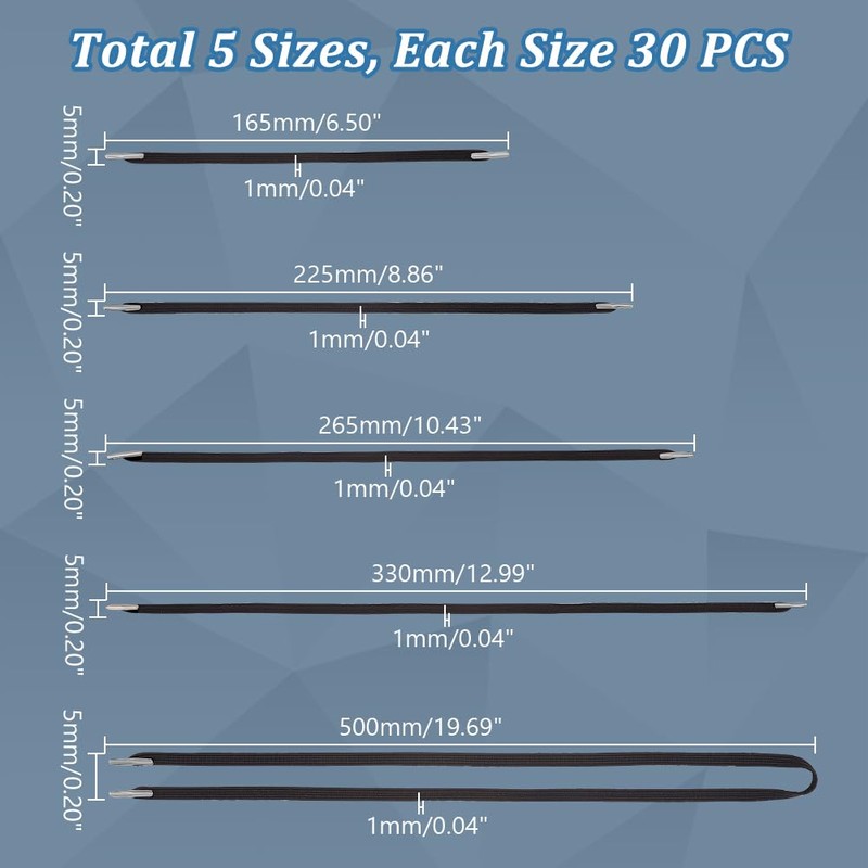 AHANDMAKER Pack of 150 Elastic Barbed Cord, 5 Styles Nylon
