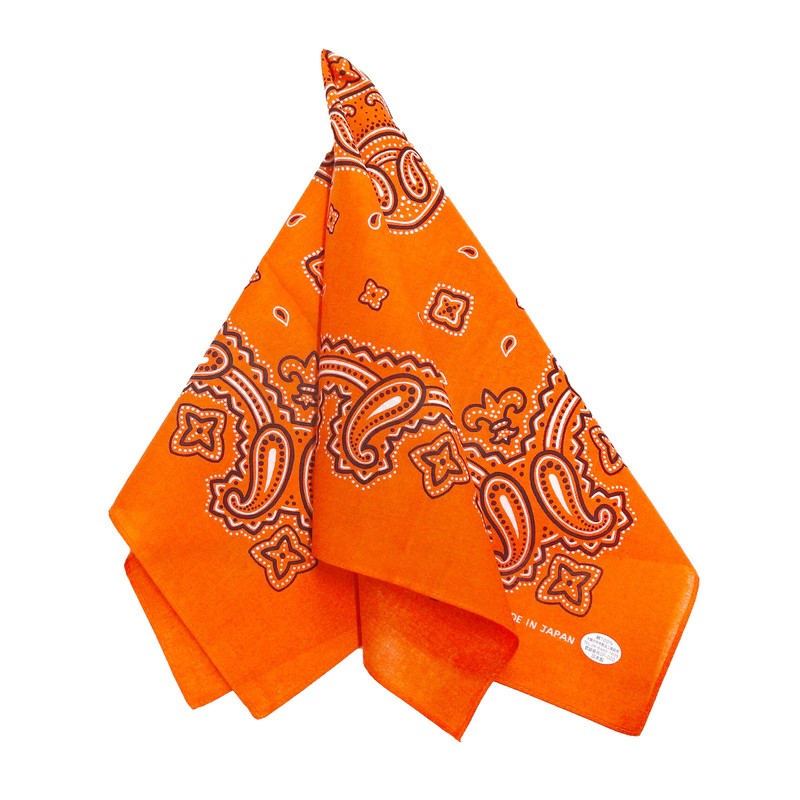 WKG Bandana, Paisley, Made in Japan, Cotton Handkerchief, orange