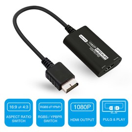 PS1/PS2 to HDMI Converter, RGB-YPbPr Switch, Supports 1080P Output, 16:9/4:3 Aspect Ratio, Plug and Play, HDMI Cable Included