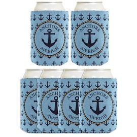 Funny Beer Coolie Anchors Aweigh Nautical Sailing Boating 6 Pack Can Coolie Drink Coolers Coolies Blue