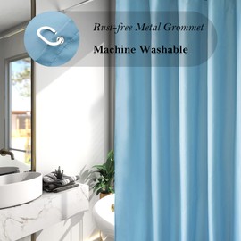 AooHome 72x96 inch Fabric Shower Curtain Liner, Waterproof Extra Long Bathroom Curtain for Hotel with Hooks, Weighted Hem, Blue