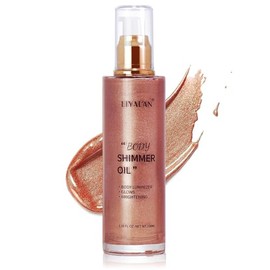 LIYALAN Liyalan Shimmer Body Oil Rose Gold 5 Color Bronze Face Glow Pearl Highlighter Illuminator body Makeup Shine Glitter Gold Liquid Taning 3.38 Fl Oz
