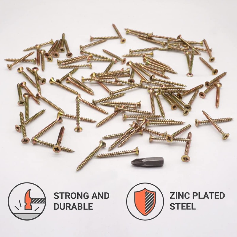 Wood Screws 3.5 x 35 mm Yellow Galvanised Steel Chipboard