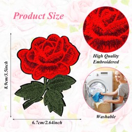 Ymapinc 2pcs Flower Iron On Patches, Red and Blue Rose Cool Embroidery Appliques for Sewing Clothes Hats Bags Jeans Pants Jackets Decor