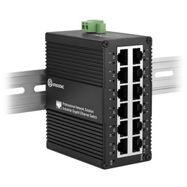 ATROODAC Industrial 12 Port Gigabit PoE Switch, DC 12-48V to 48V PoE Boost