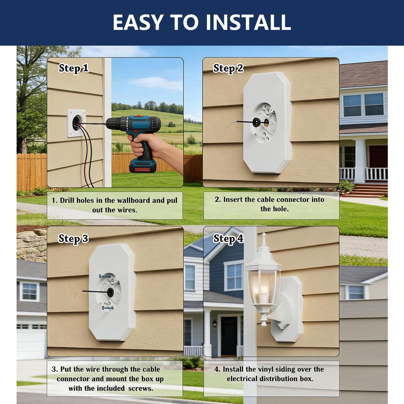 Vinyl Siding Mounting Block with Built-in Electrical Box, Universal Siding