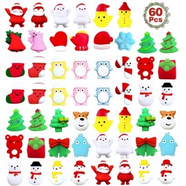 LATERN Pack of 60 Christmas Mochi Squishy Toys, 30 Styles Christmas Mini Kawaii Moji Santa Claus Snowman Bells Tree Squeeze Soft Fidget Toys for Gift Fillers Party Gifts (3.5 cm x 4.5 cm)