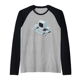 Vintage Tech Icons Retro IT Hardware and Gadgets Raglan Baseball Tee
