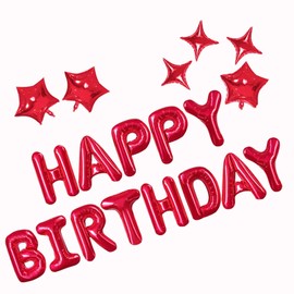 Birthday Banner (3D Red) Mylar Foil Happy Birthday Balloons, 23pcs Birthday Party Decorations with 6pcs Extra Shining Star Balloons for Kids Girls Women Adults Ecofriendly Party Supplies