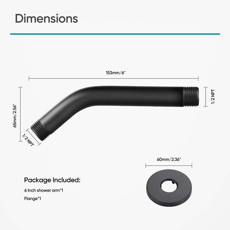 Cobbe Shower Arm with Flange and Teflon Tape, 6-Inches Wall