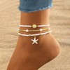 Qceasiy Bead Ankle Bracelets Set for Women, Adjustable Gold Boho