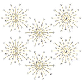Barydat 6 Pcs Metal Rhinestones Sunburst Wall Decor Bling Crystal Home Decorative No Punch Rhinestone Wall Hanging Diamond Accents for Living Room Entryway Bedroom (Gold,25cm)