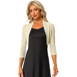 Allegra K Women's Bolero Festive 3/4 Sleeve Ruffle Mesh Transparent Crop Cardigan Shrug Boleros, apricot