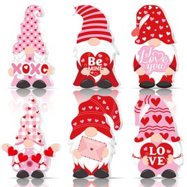 6 Pcs Valentines Day Decor Gnome Table Decorations Sign Red and Pink Wooden Tiered Tray Decor for The Home Table Valentines Day Gifts