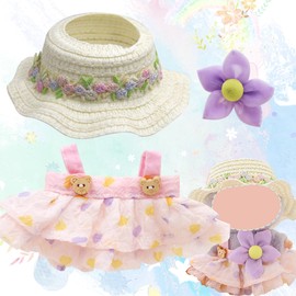 Doll Clothes Set (No Doll), 3 Pieces Dress Outfit Set for 17cm Doll Suit, Stylish Straw Hat & Pink Floral Dress＆Clothes Accessories for 1st/2nd/3rd Gen Doll Play & Display