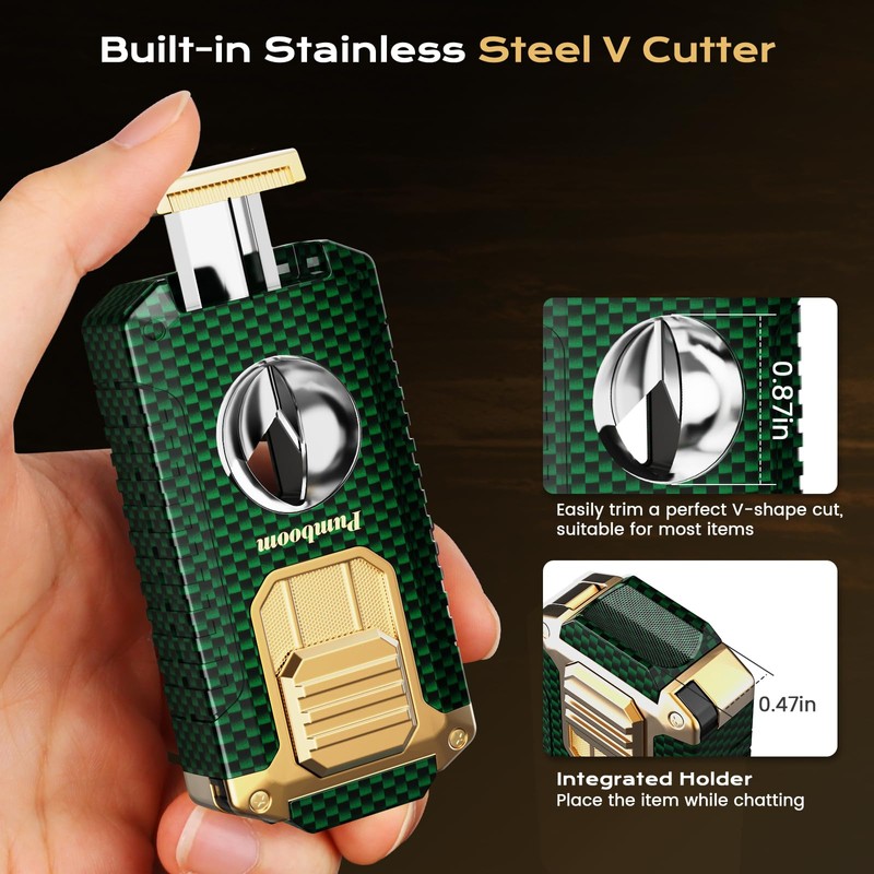 All-in-one Torch Lighter with V Cutter, Punch, Needle, Holder and