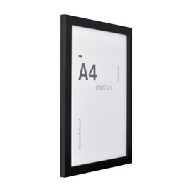 Contemporary Black A4 Wooden Picture Frame for A4 (21 x 29.7cm) Photos or Pictures, Plexi Glass, Freestanding or Wall Mounted Landscape or Portrait